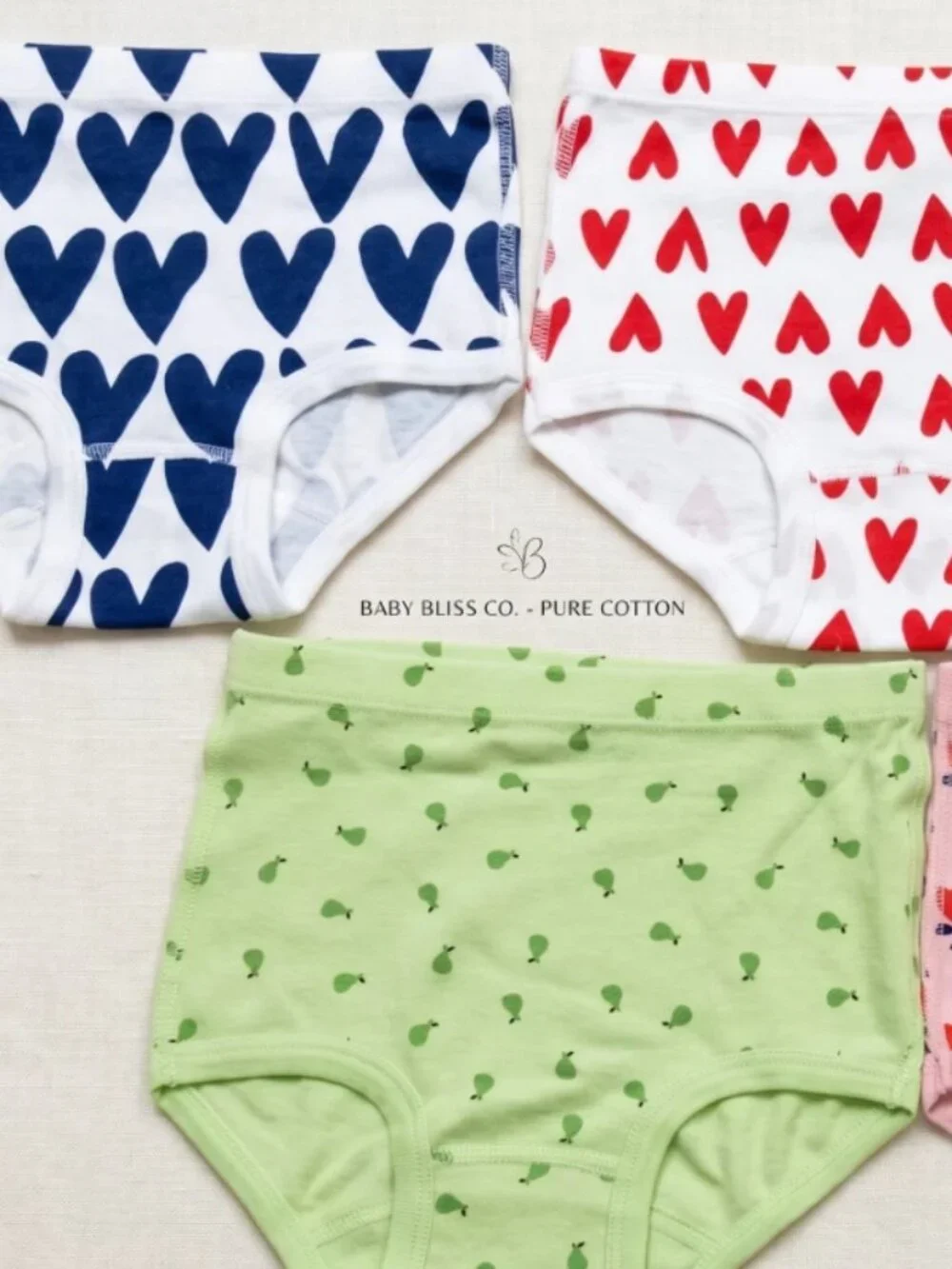 Baby Bliss Co. Girls Pure Cotton Briefs 5-Pack Size S - Hearts & Floral Prints